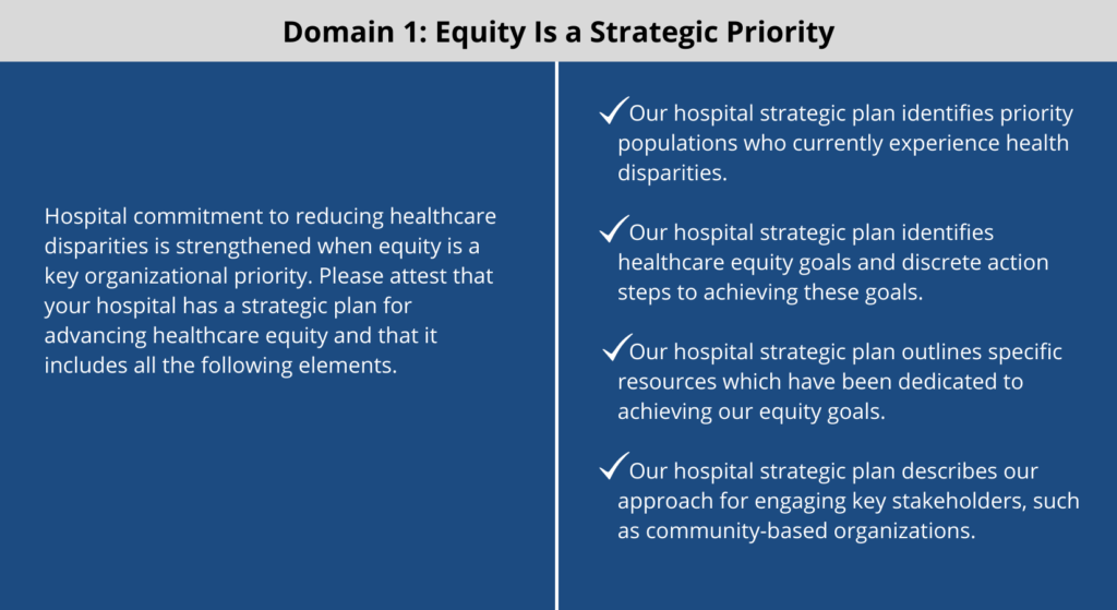 Domain 1, healthcare equity as a strategic priority