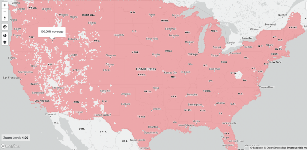 To illustrate the potential of rural telehealth, this US map – colored almost entirely in pink – shows the current coverage area of Starlink satellite broadband