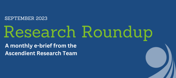Blue and green header for the September 2023 issue of Research Roundup